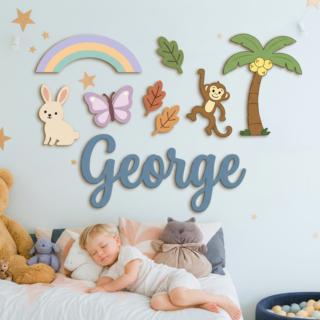 Personalized Wooden Nursery Name Sign – Custom Kids Room Wall Decor